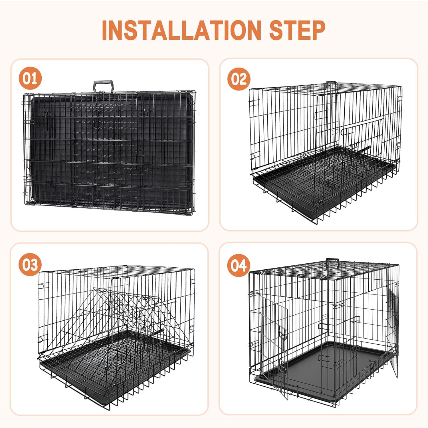 CL.HPAHKL Durable Large Dog Crate, Folding Metal Dog Kennel Double Door Dog Cage with Plastic Tray, Wire Crate for Large Dog Indoor Outdoor Travel (Black, 42 inch)