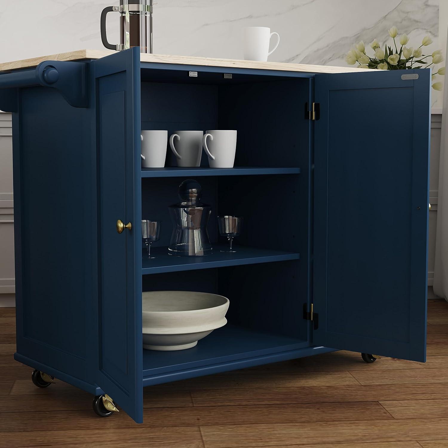 Homestyles Dolly Madison Traditional Engineered Wood Kitchen Cart in Blue/Brass