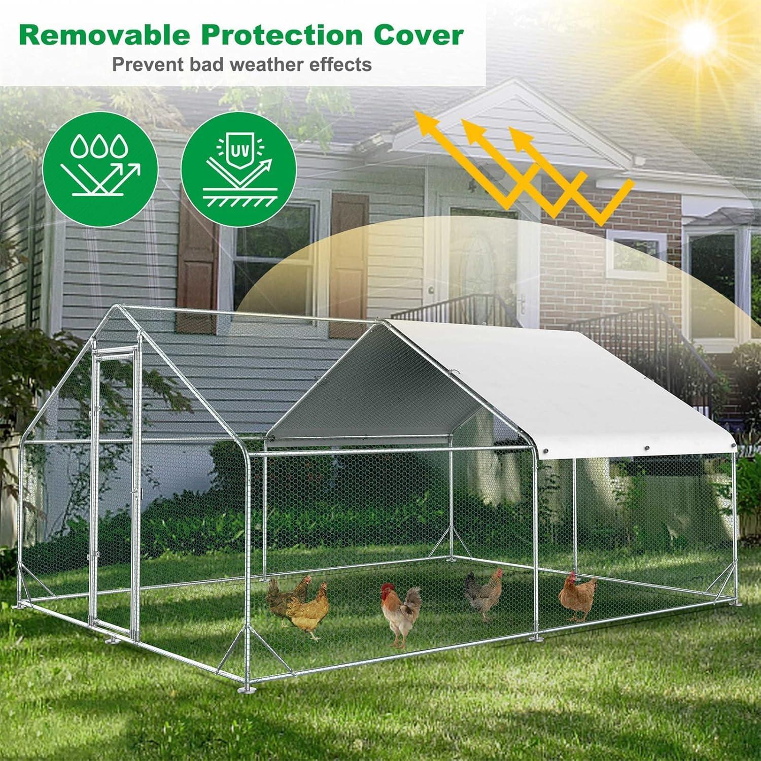 Large Metal Chicken Coop with Waterproof Cover