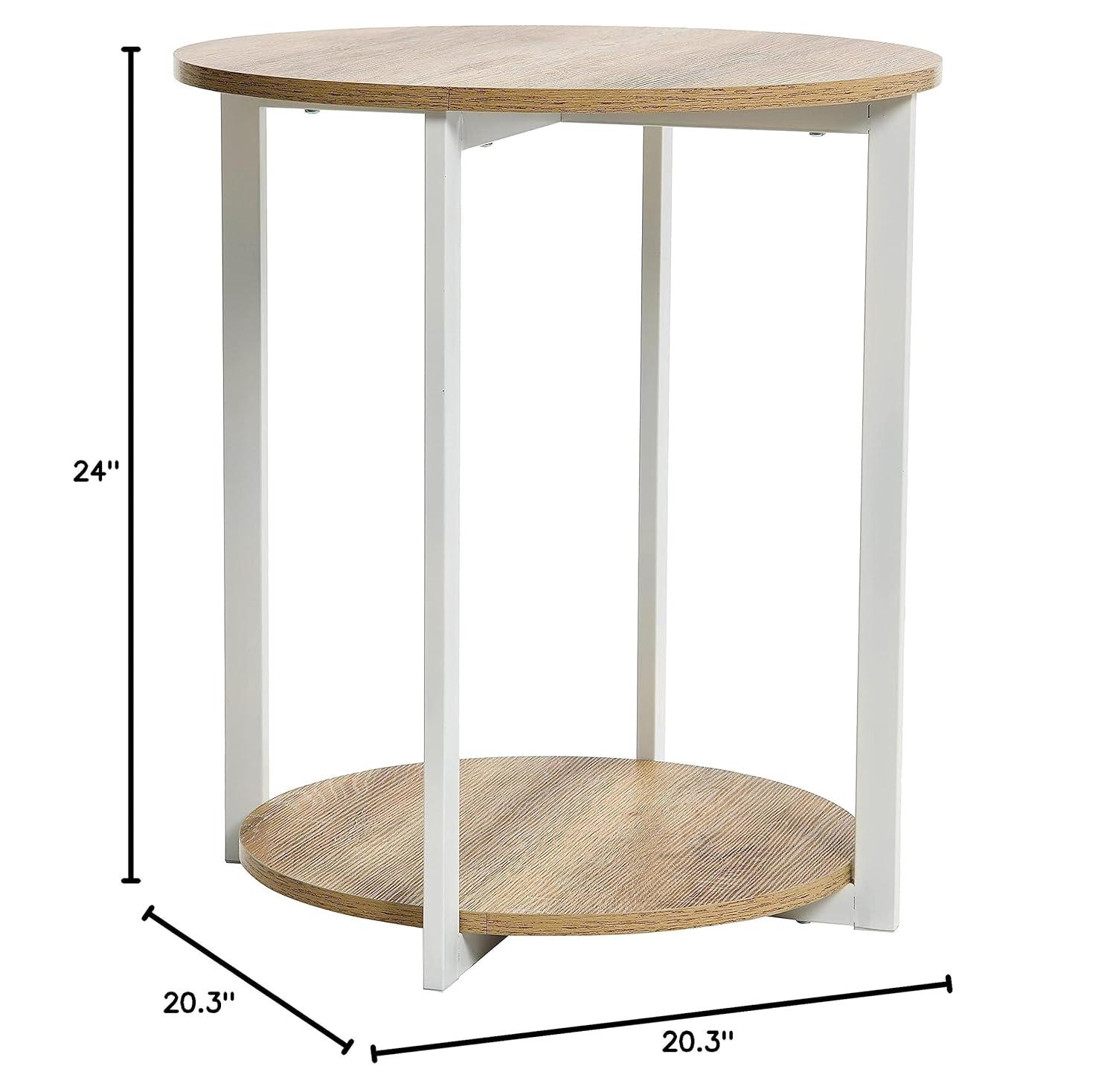 Household Essentials Jamestown Round End Table Brown/White: Modern Minimalist, Iron Frame, Particle Board Top