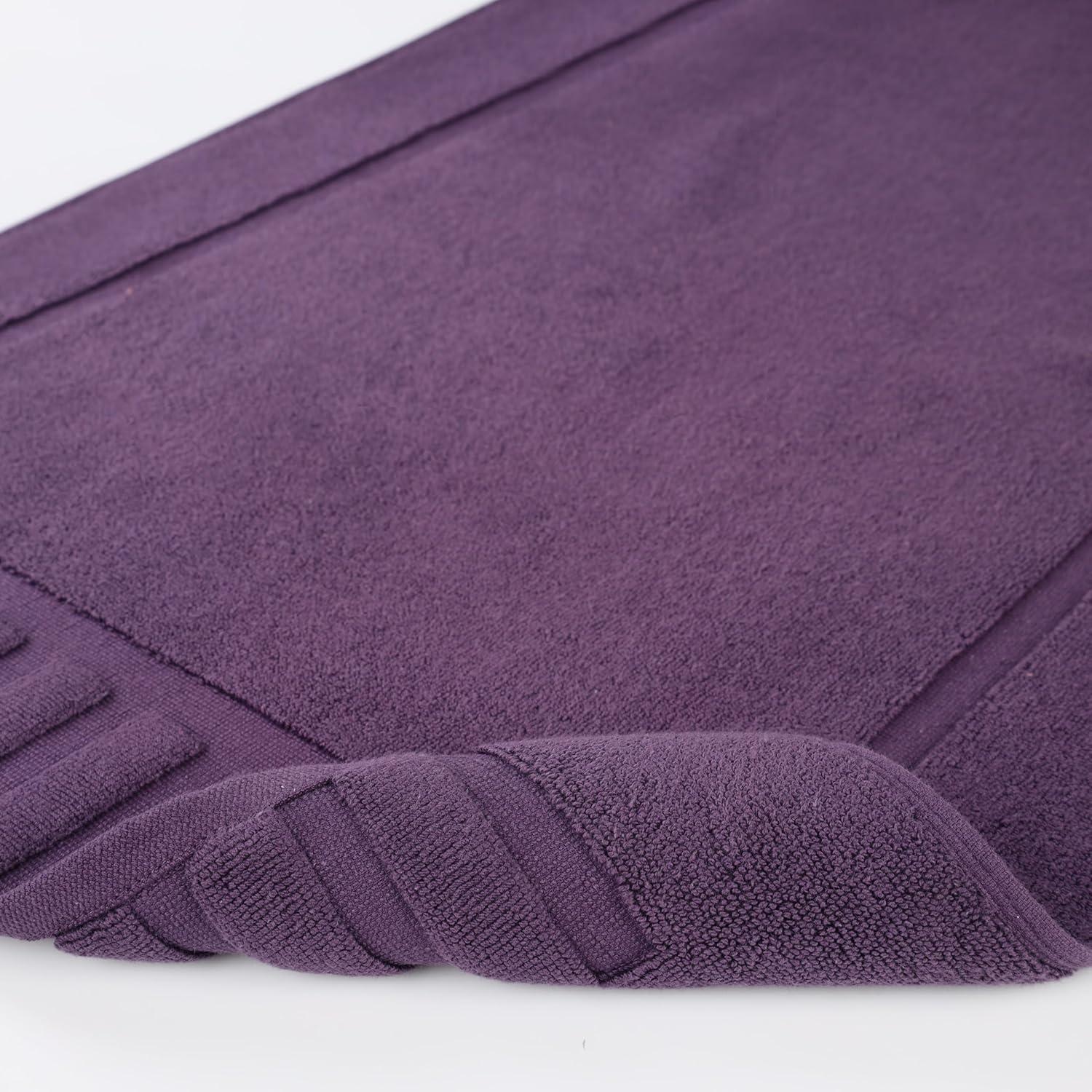 Superior Leo Cotton Geometric Border Bath Mat, 22" x 35", Set of 2, Eggplant