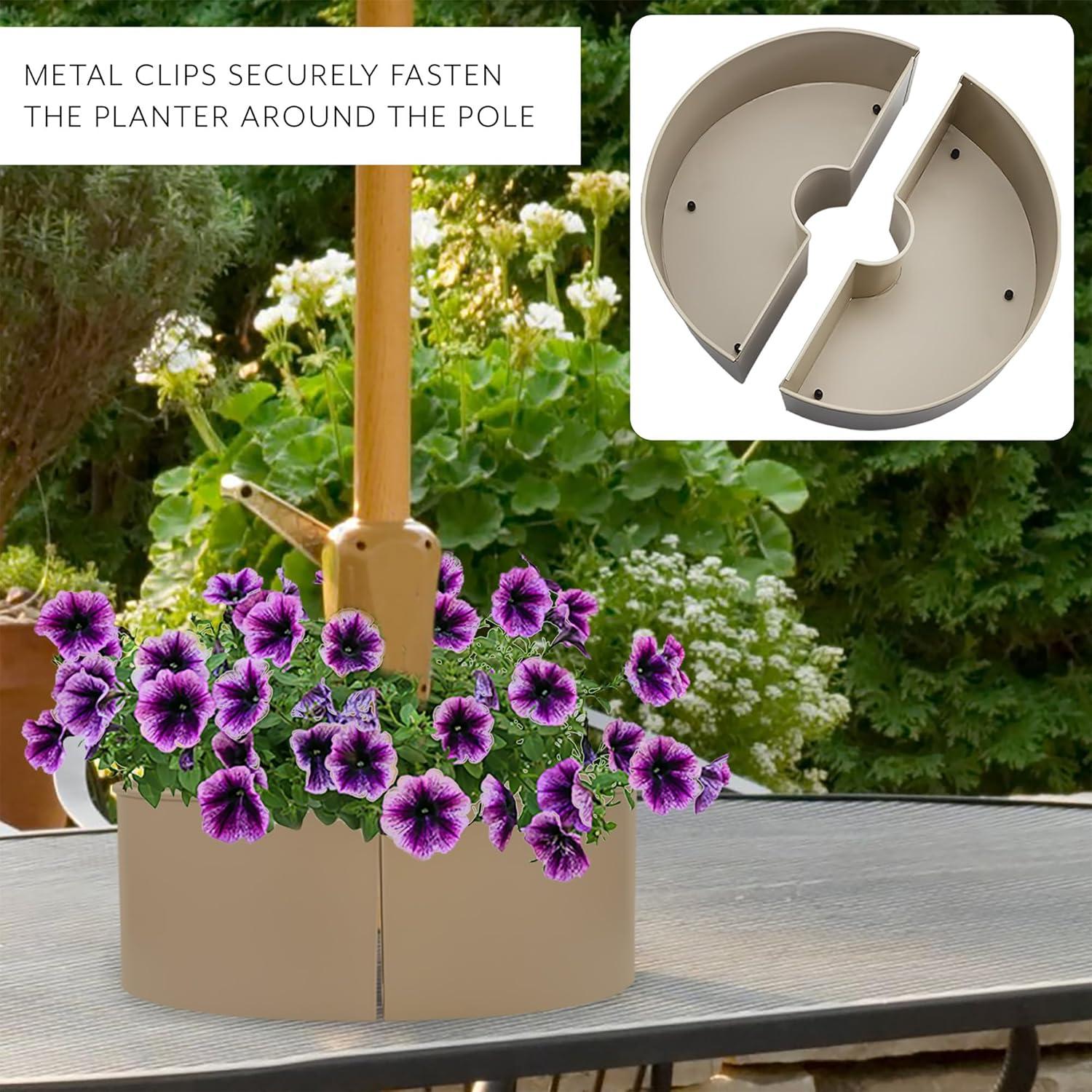 AuldHome Design Umbrella Planter for Patio Table w/ Umbrella Hole Enamelware Half Planter Pots