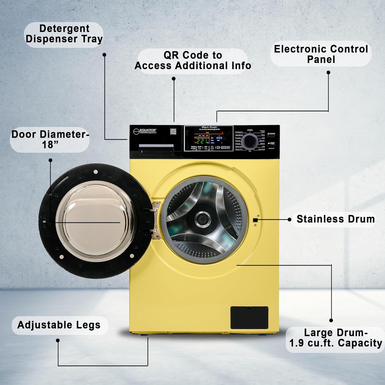 Equator Ver3 Combo Washer Vented/Ventless Dry-1400RPM Color Coded Display Y/B