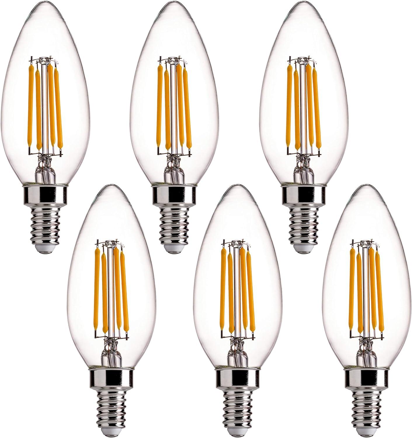 Dimmable Warm White LED Filament Chandelier Bulbs, 6-Pack