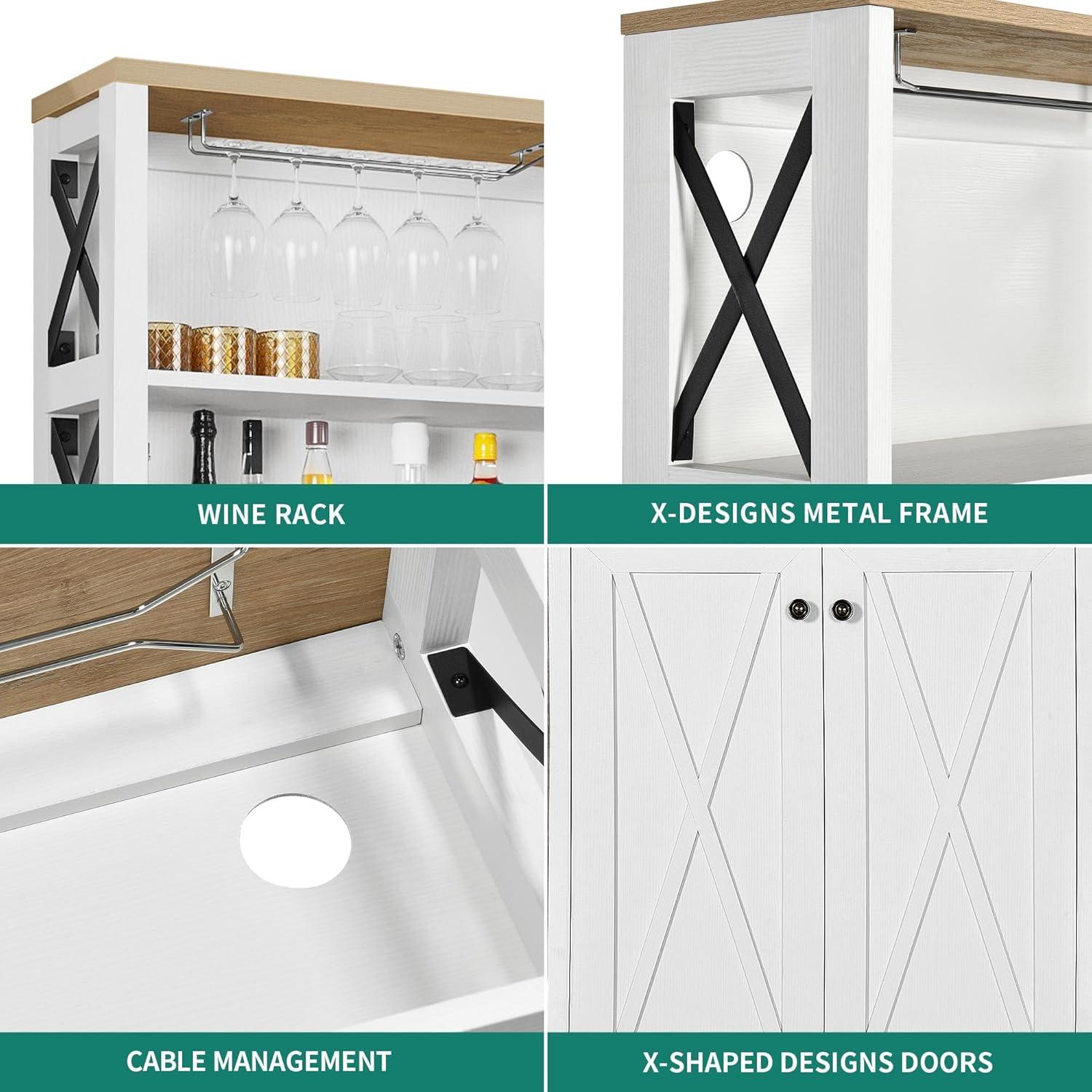 Moasis Bar Cabinet for Liquor and Glasses Dining Kitchen Cabinet with Wine Rack White