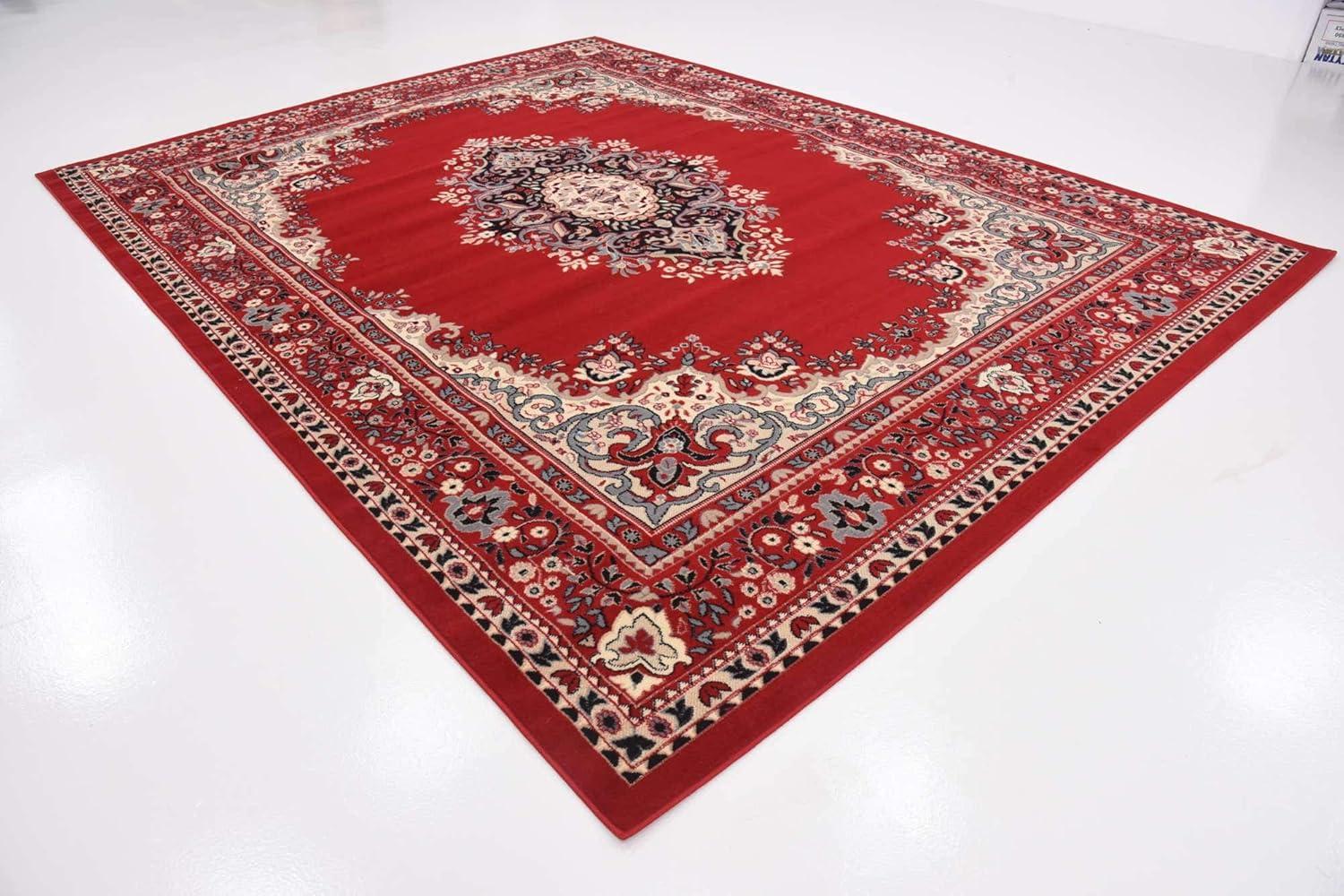 Elegant Medallion 9' x 12' Synthetic Area Rug in Red, Black, and Cream