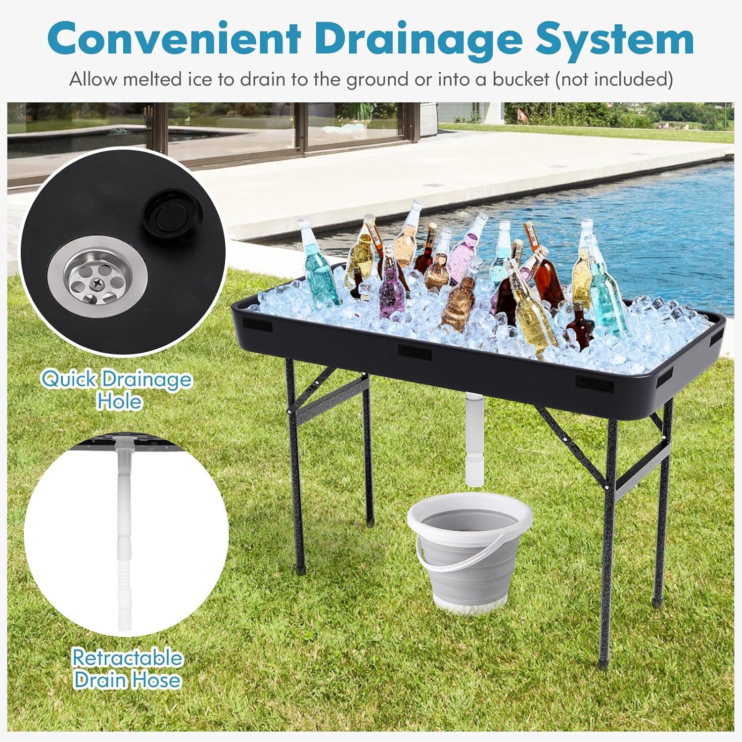 48 in. Black Folding Ice Picnic Table with Removable Matching Skirt