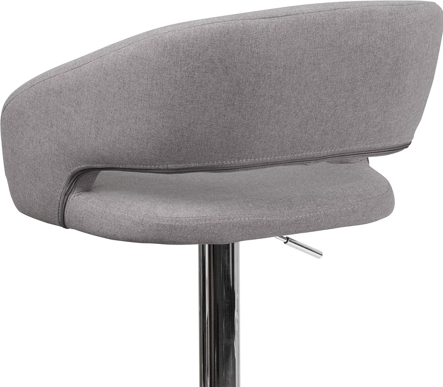 Erik Contemporary Gray Fabric Swivel Barstool with Adjustable Height and Chrome Base