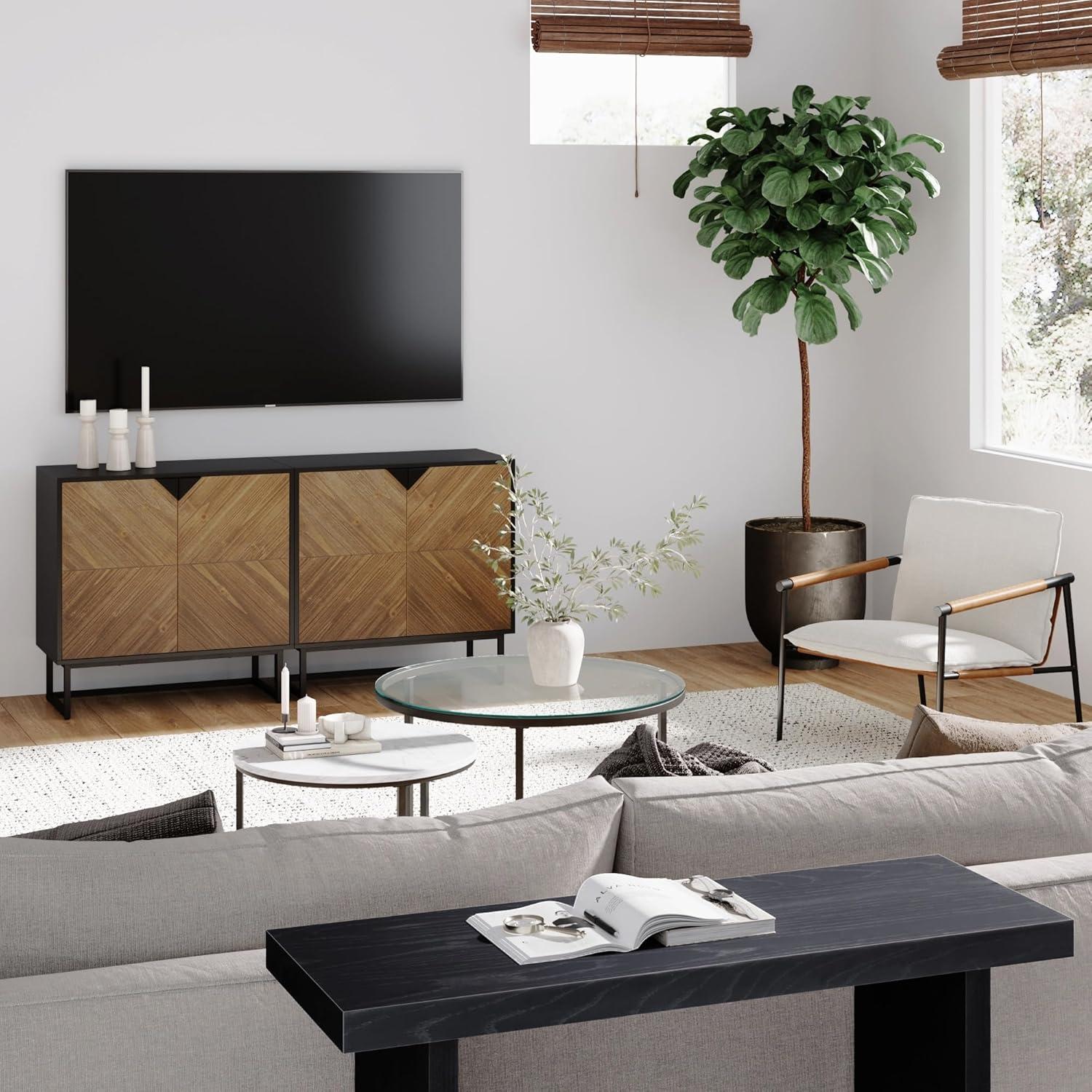 Nathan James Set of 2 Enloe Console Table with Wood Doors Black