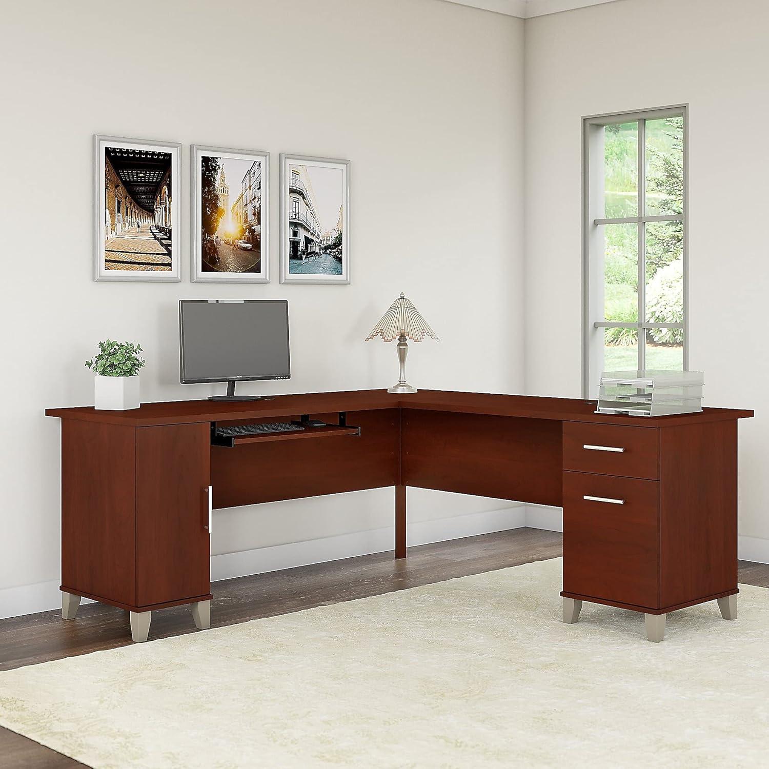 Bush Furniture Somerset 72" L Shaped Desk with Storage, Hansen Cherry