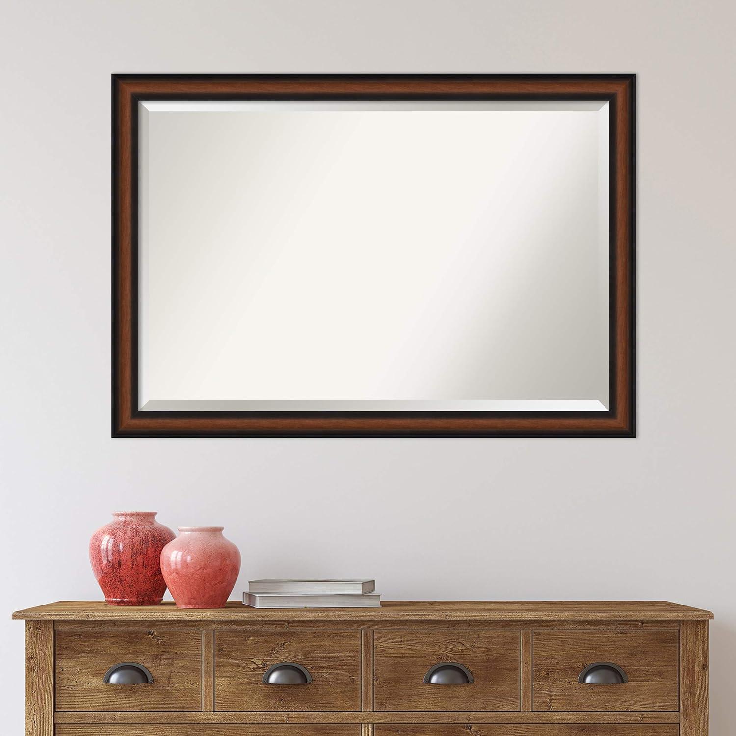 Yale Walnut Rectangular Bathroom Vanity Mirror with Beveled Edge