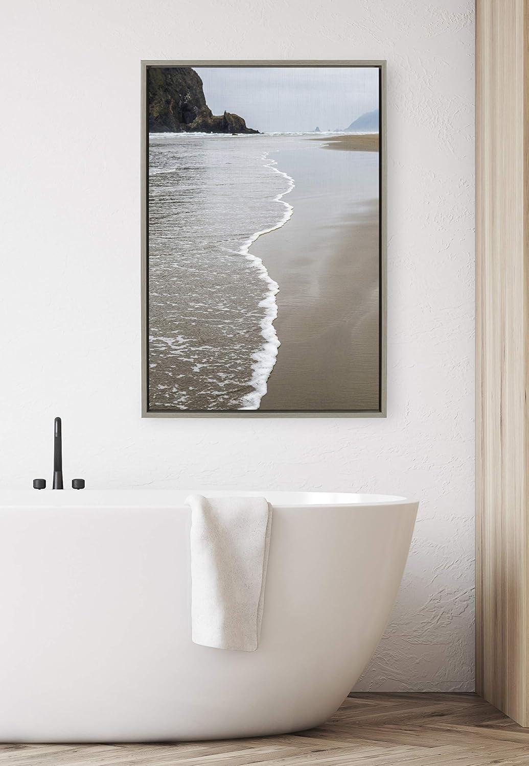 23" x 33" Sylvie Arrival Framed Canvas By Pete Olsen Gray - DesignOvation: Ocean Shore Wall Display, Modern Decor