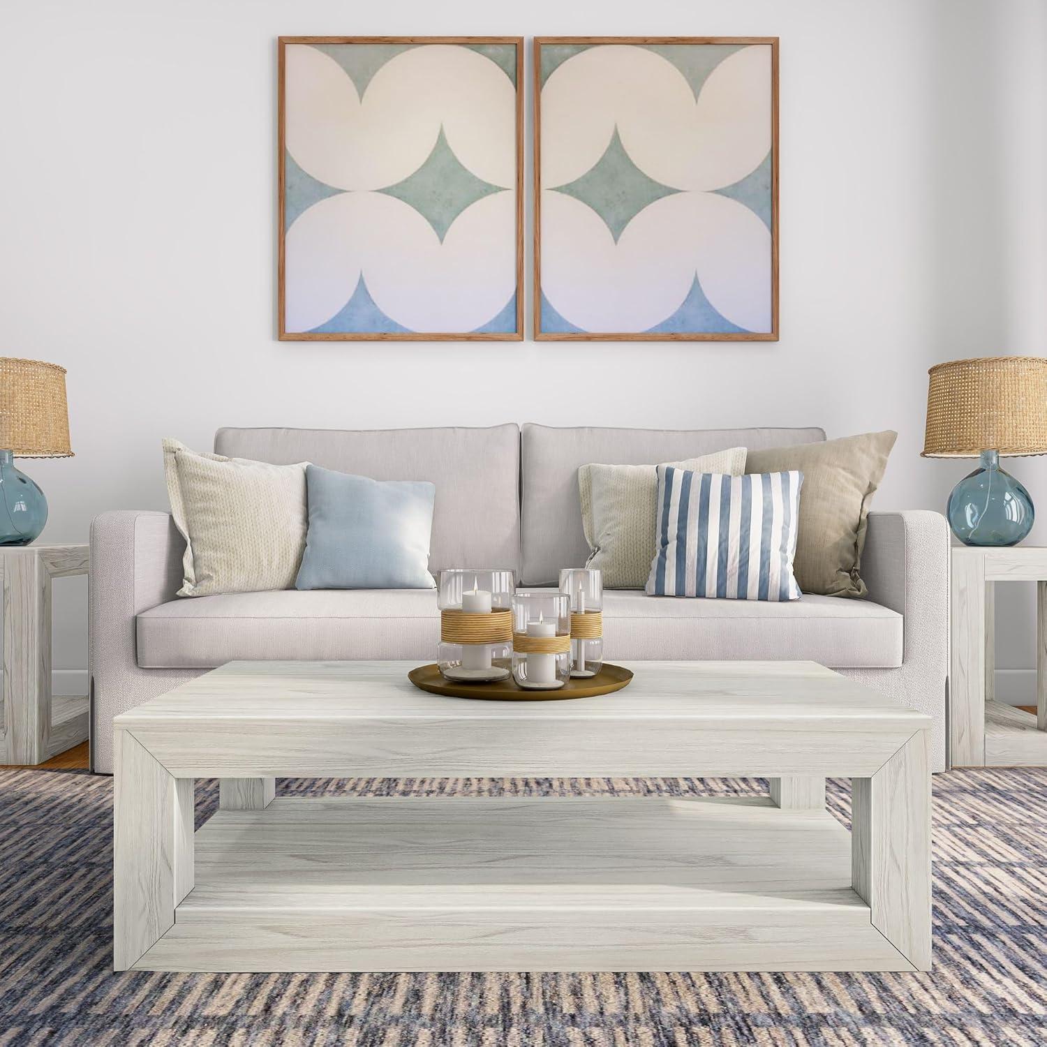 Plank+Beam 40" Modern Rectangular Coffee Table with Shelf, Solid Wood Table with Storage