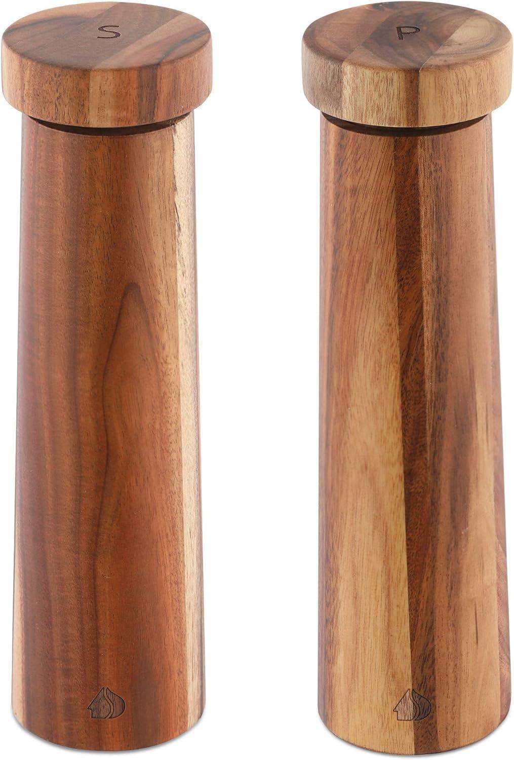 Navaris Salt and Pepper Mill Set - Adjustable Acacia Wood Salt and Pepper Grinders Shakers with Ceramic Grinding Core for Home, Restaurants - Design 1