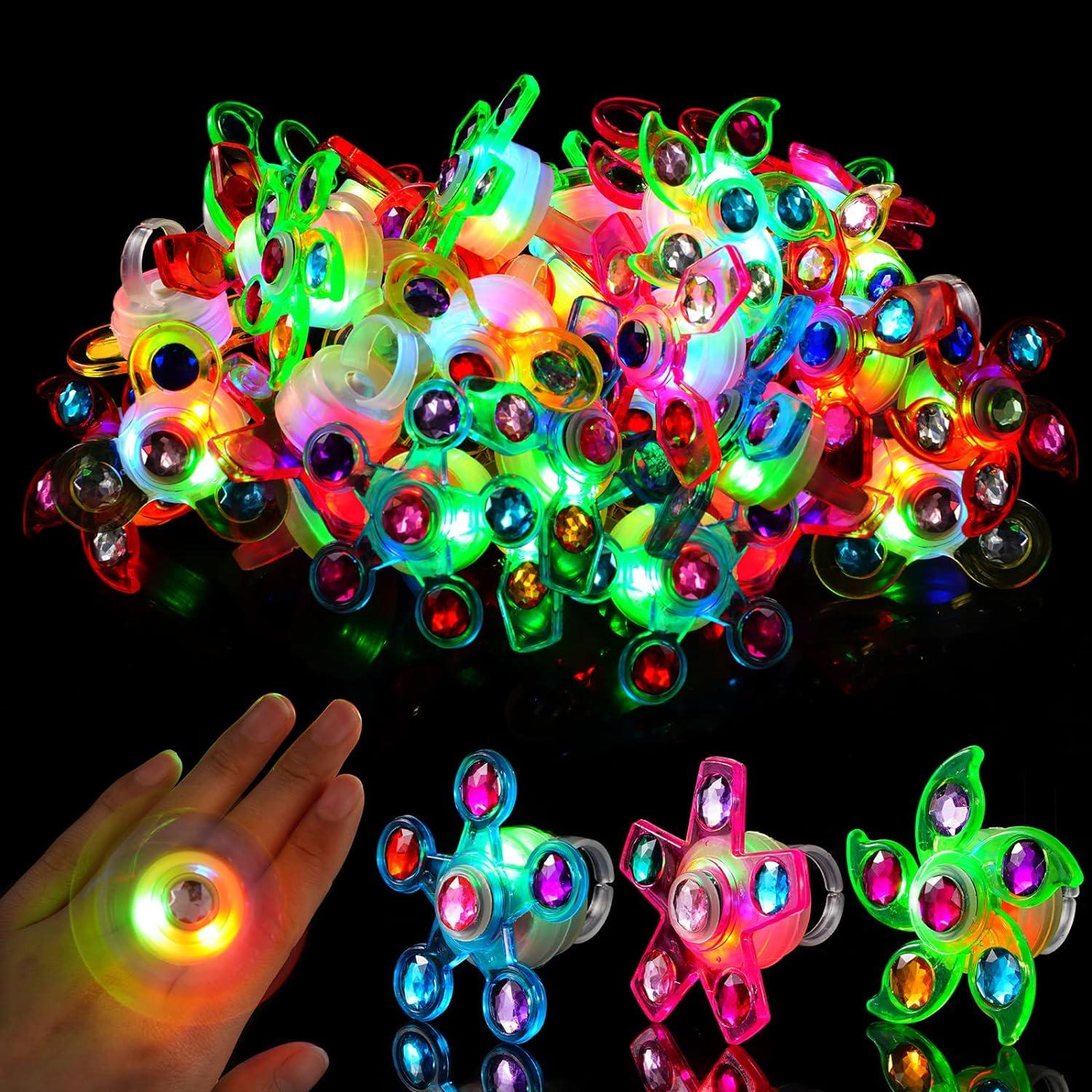 24 Pack LED Light Up Fidget Spinners Rings Party Favors for Kids, Christmas Party Favors Prizes Box Toys Birthday Gifts Goodie Bag Stuffers Glow in The Dark Party Supplies