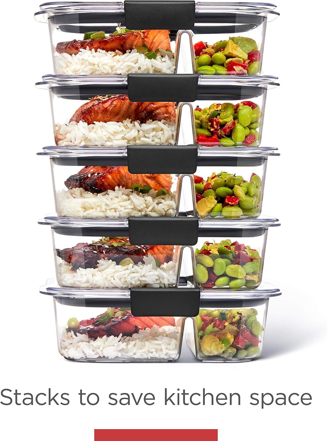 Rubbermaid 5pk 2.85 cup Brilliance Meal Prep Containers, 2-Compartment Food Storage Containers: Kitchen, Lunch, Clear