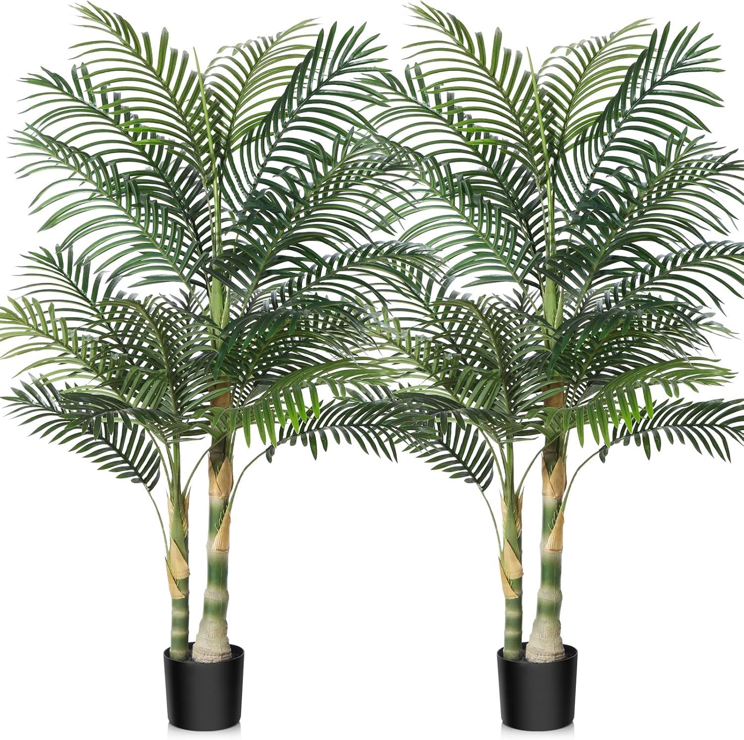 5ft Green Artificial Golden Cane Palm Tree with Black Pot