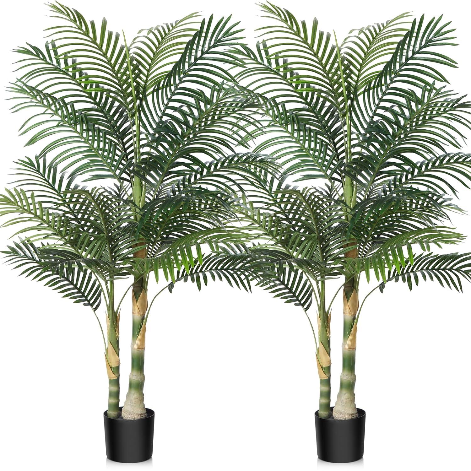 Kazeila Artificial Plants Indoor - 6FT Fake Golden Cane Palm Tree with Dense Lifelike Foliage - Perfect for Home, Office & Apartment Decor