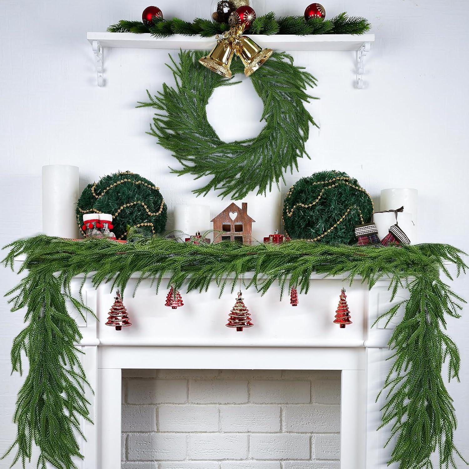 Seasonal Offers 2 Pcs Artificial Norfolk Pine Garlands, Real Touch Winter Pine Garland, Green Artificial Greenery Garland for Table, Mantle, Wall, Indoor, Outdoor Christmas Decorations (2, 6 FT)