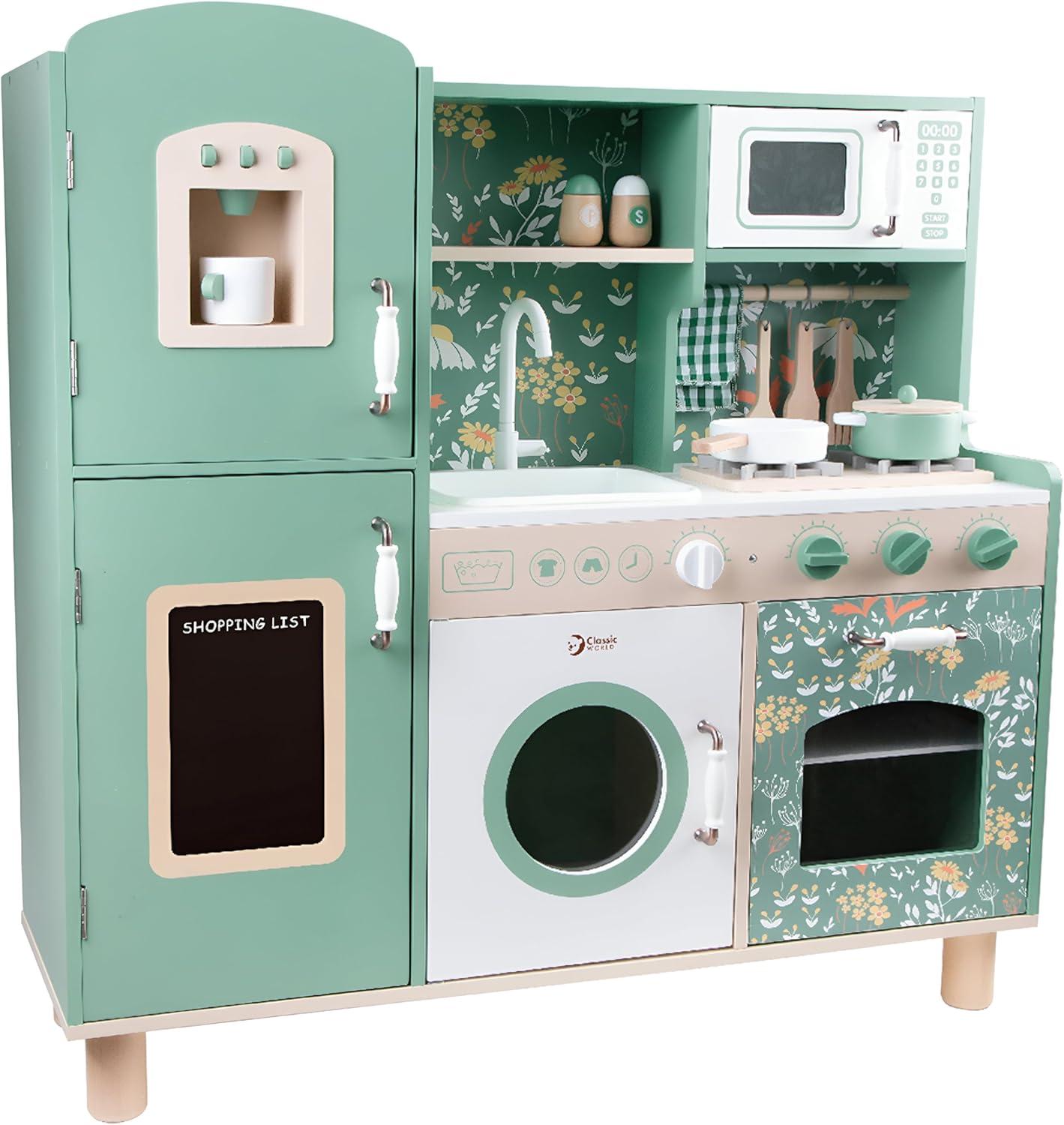 Green Floral Wood Children's Vintage Play Kitchen Set