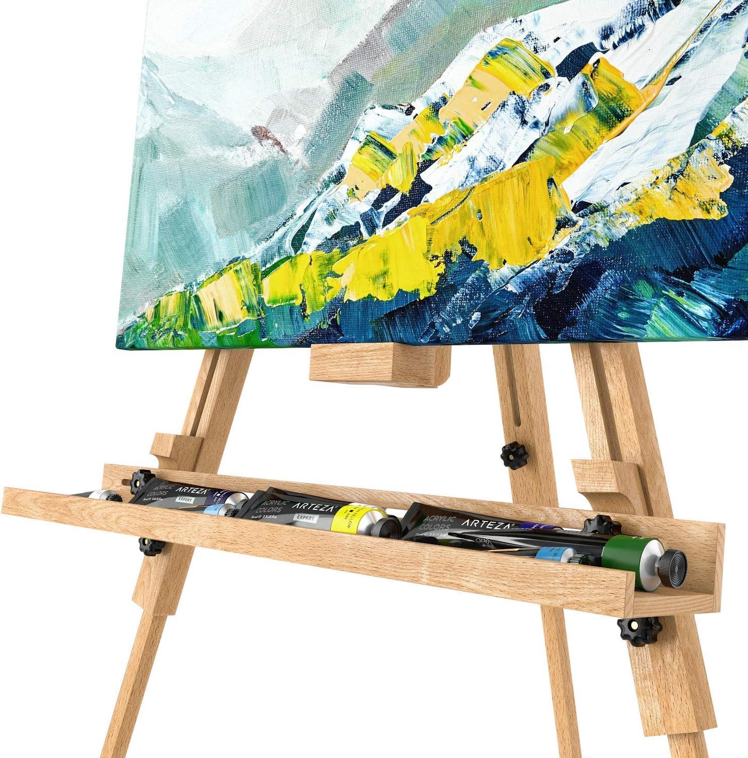 Easel Stand 37.4x39.4x78.3", Tripod Beechwood Display Stand with Steel Fittings for Painting & Displaying Artwork