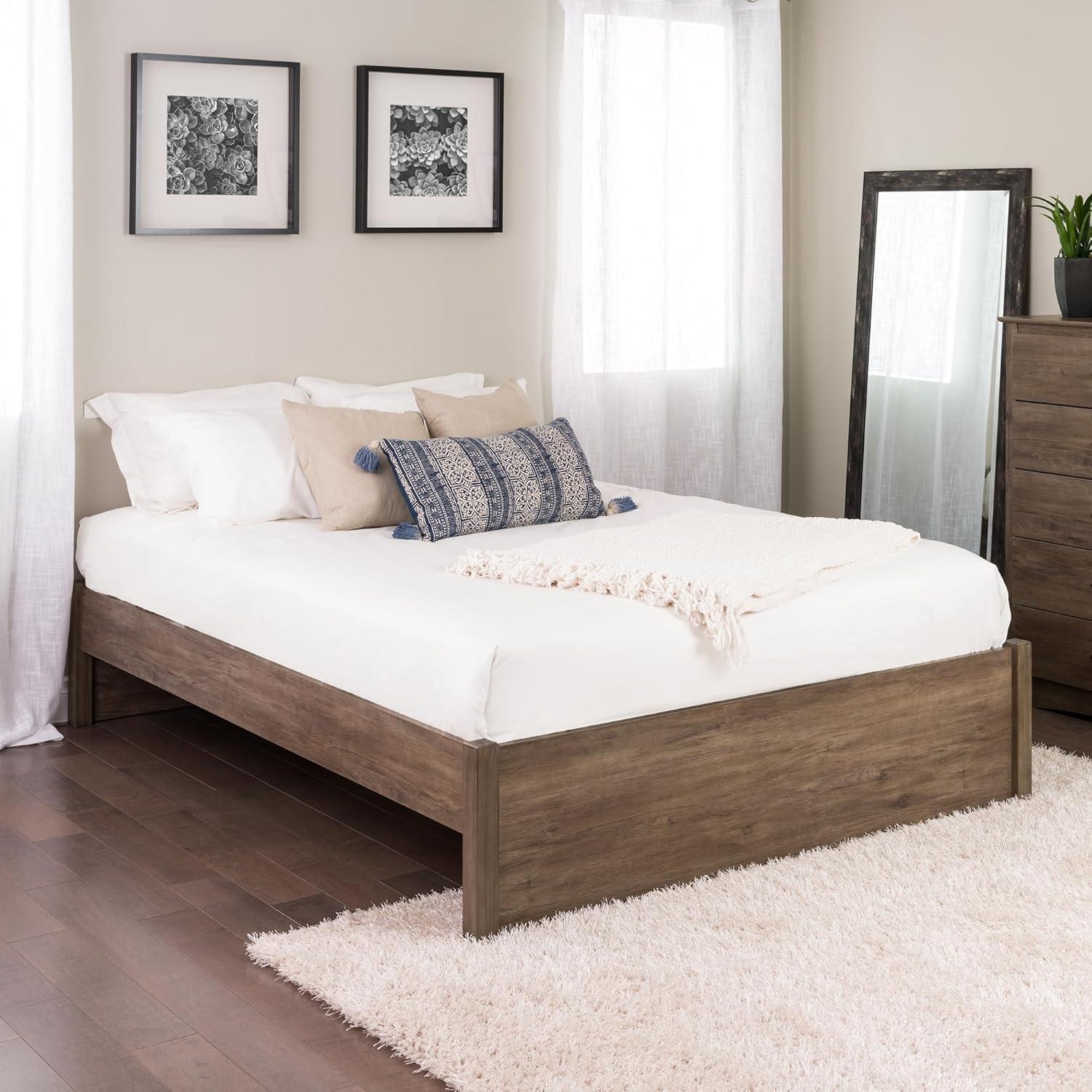 Elegant Drifted Gray Queen Platform Bed with 4-Drawer Storage