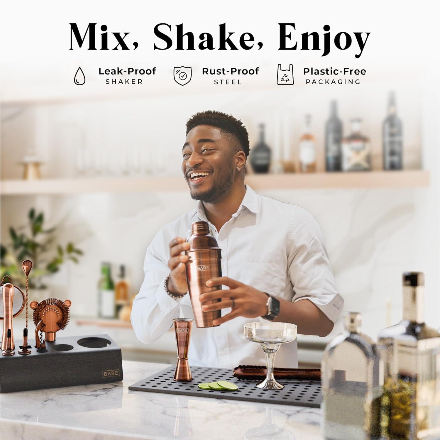 Mixology Bartender Kit Bar Set | 14-Piece Cocktail Shaker Set | Martini Barware Mixing Tools for Home Bartending | Incl. 35 Recipe Cards | Gift Set (24oz Cobbler Shaker, Gold/Black)