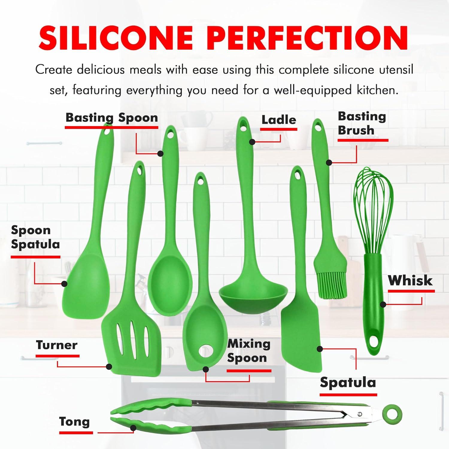 Chef Craft Premium Silicone Kitchen Tool and Utensil Set, 9 Piece Set, Green