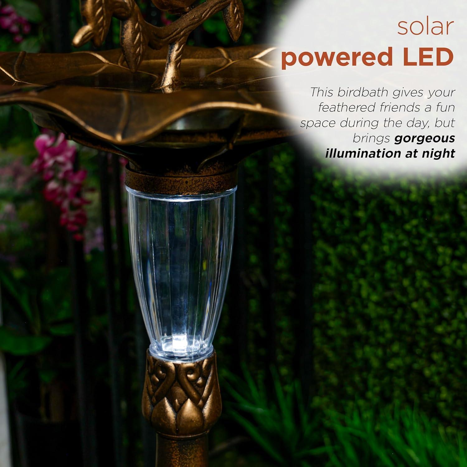 Alpine 41"H Solar Birdbath with Birds and LED Light for Garden
