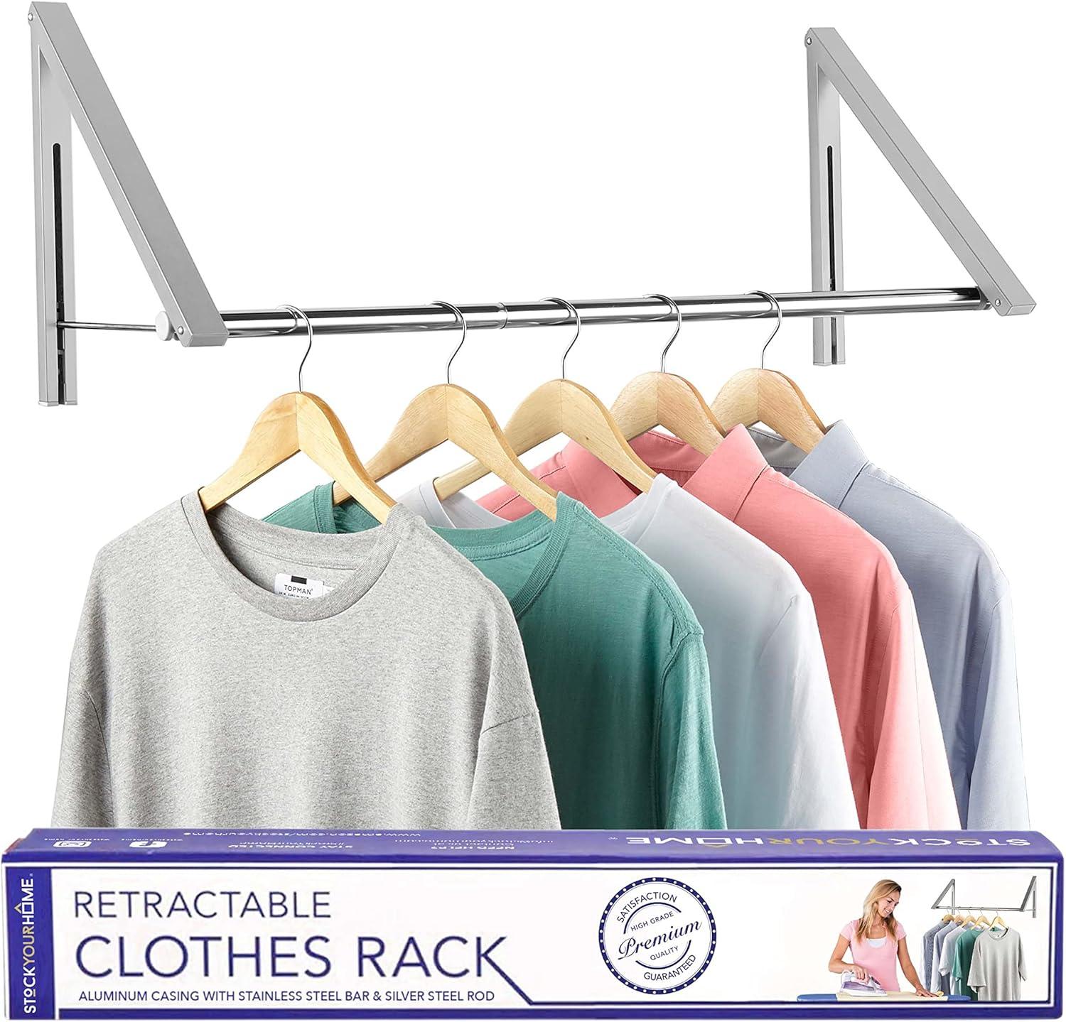 Silver Wall-Mounted Retractable Clothes Drying Rack