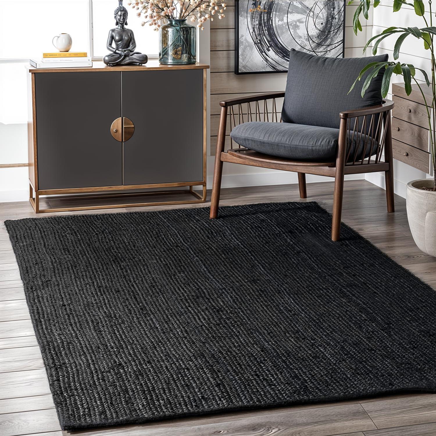 Nuloom 9x12 Elfriede Jute & Cotton Hand Woven Indoor Area Rug, Natural, Solid Rustic Farmhouse Style Natural Fiber Bedroom, Living Room,