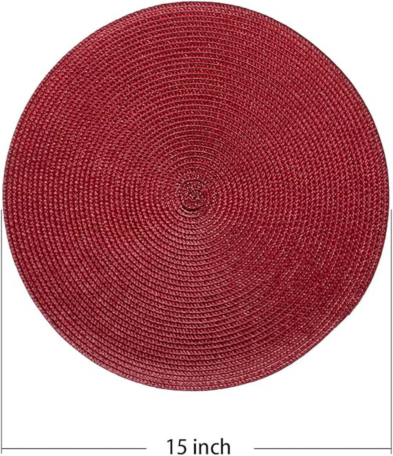 Red 15" Round Cotton Braided Placemats, Set of 4