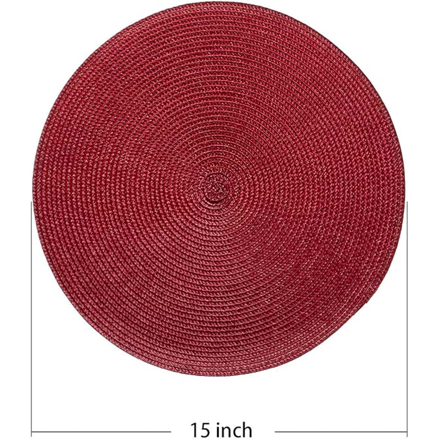 Round Woven Placemats, 4 Pcs, 15" Braided Woven Placemats, Attractive Kitchen Place Mats, Round Placemats as Table Mat (Red)