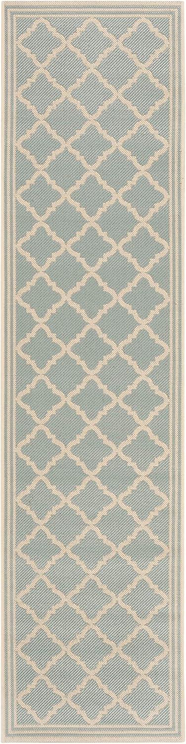 SAFAVIEH Beach House Nima Trellis Indoor/Outdoor Runner Rug Aqua/Cream, 2' x 8'