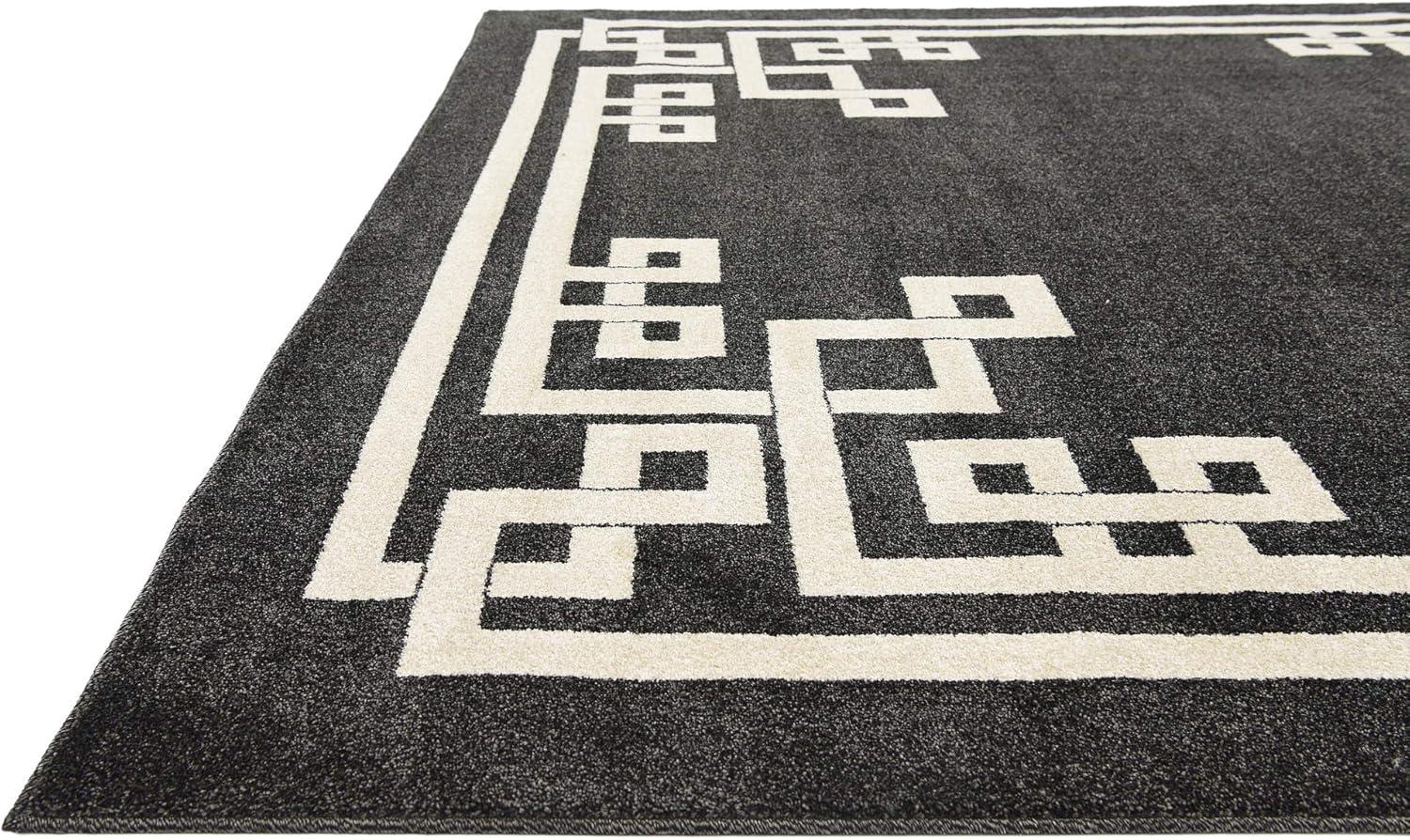 Athens Black and Beige Geometric Square Area Rug