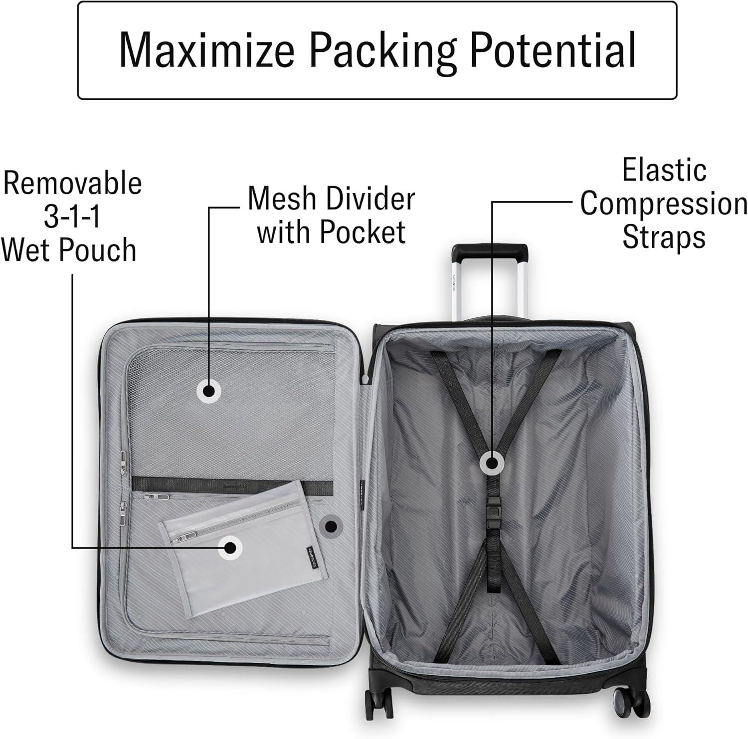 Midsized Black Softside Spinner Luggage with USB Charging
