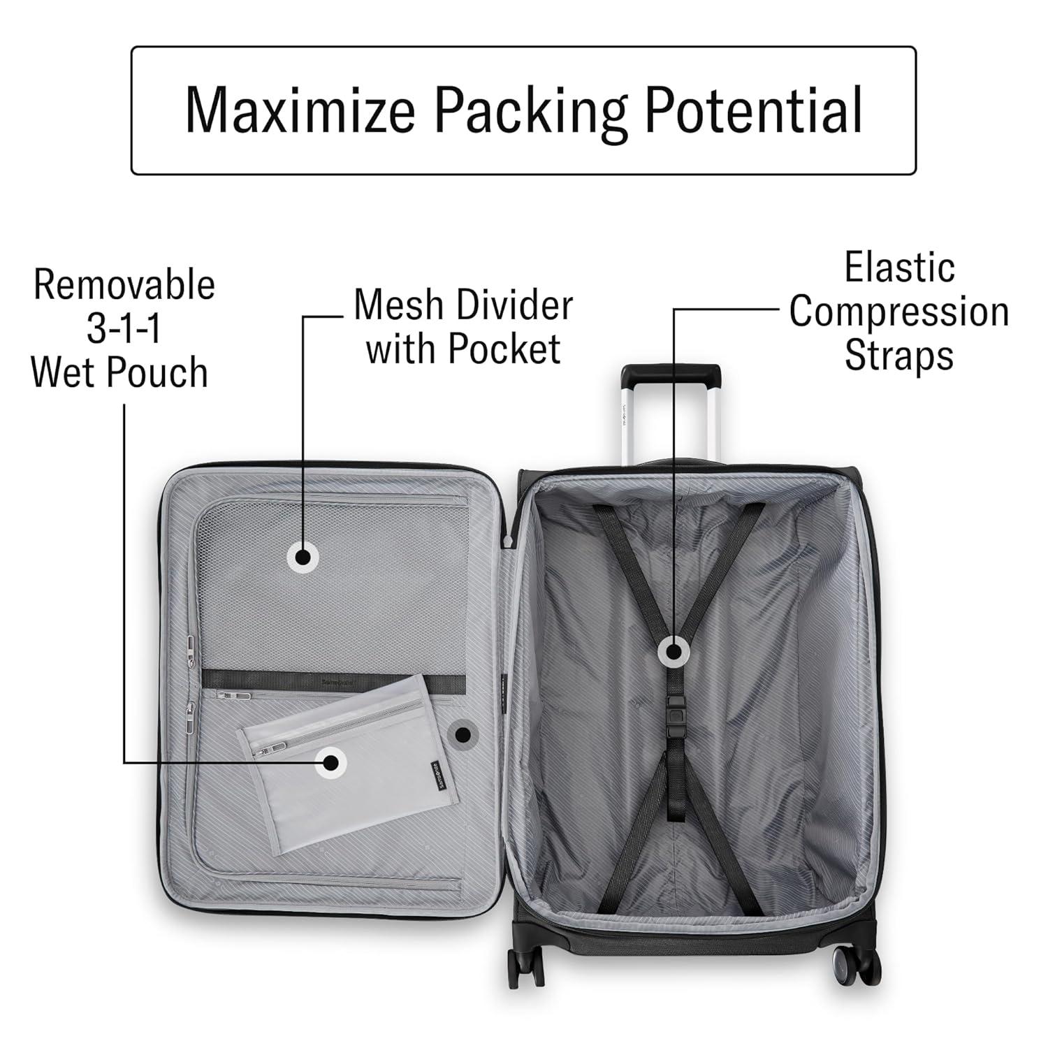 Midsized Black Softside Spinner Luggage with USB Charging