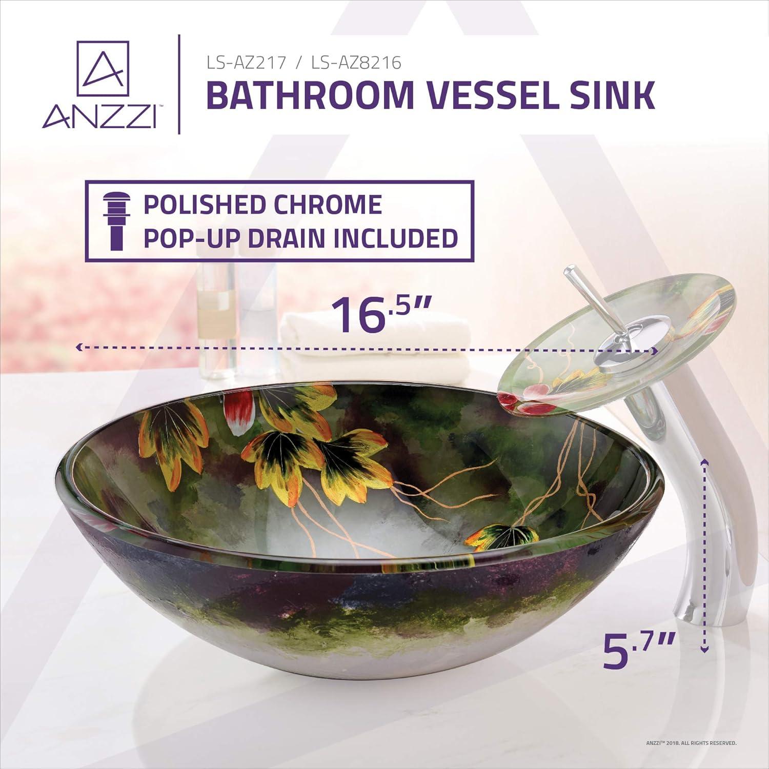 ANZZI Impasto 15.5'' Green Tempered Glass Circular Bathroom Sink with Faucet
