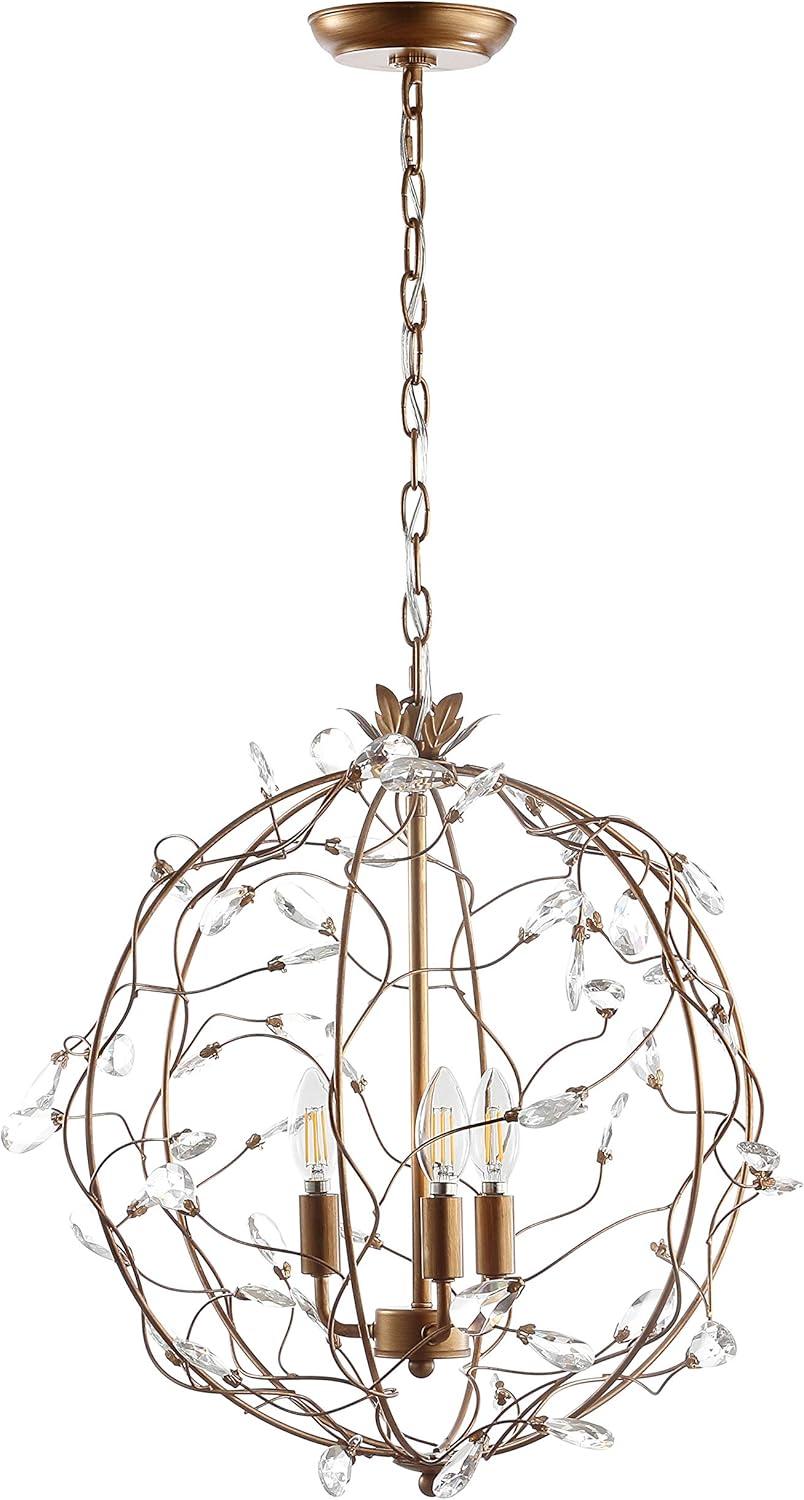 Isabelle 20" Adjustable Metal/Glass LED Pendant, Antique Gold