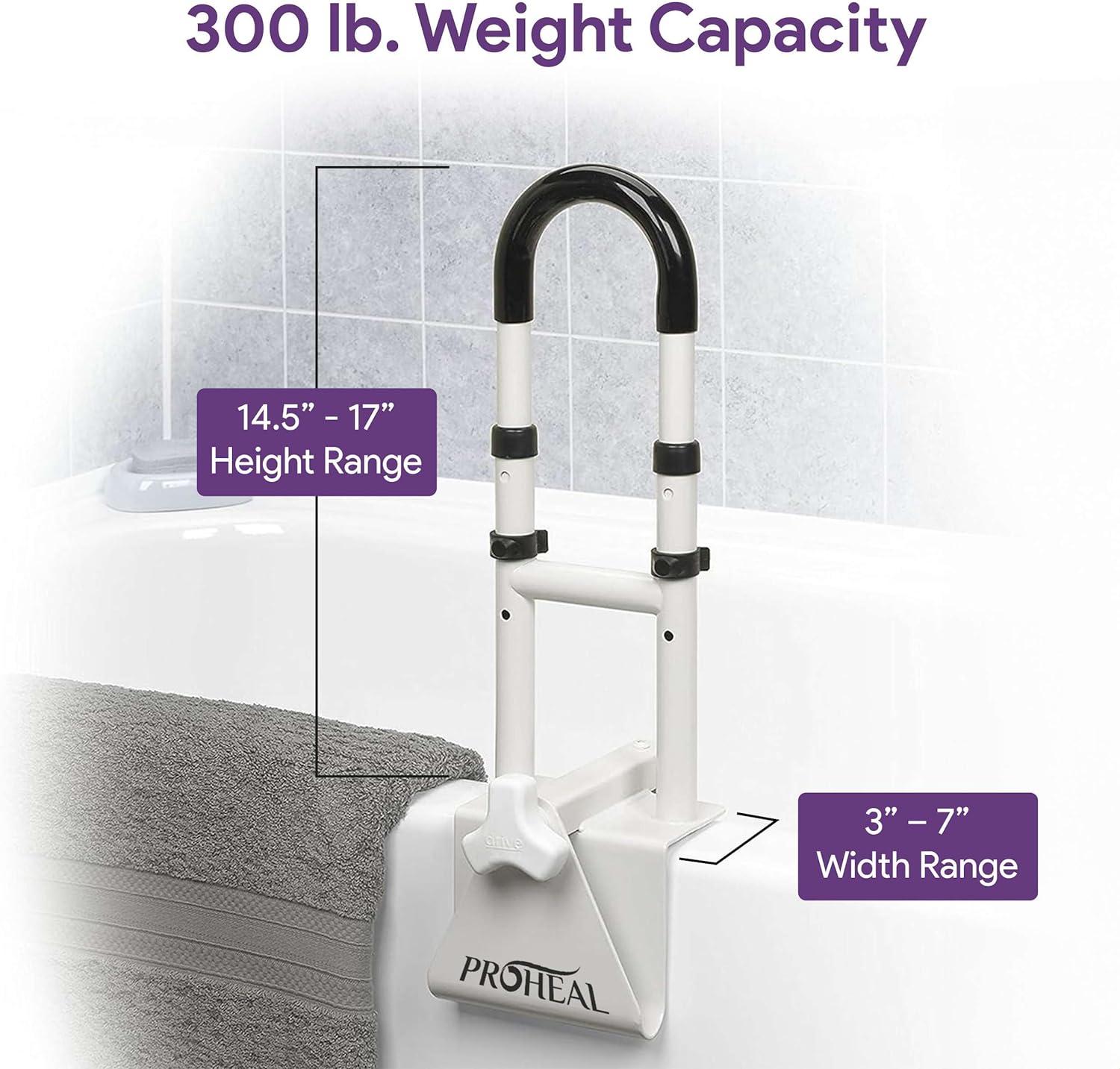 Adjustable Bathtub Grab Bar for Seniors and Fall Risk Patients - Safety Handle Rail for Fall Prevention - Universal Clamp On Bar