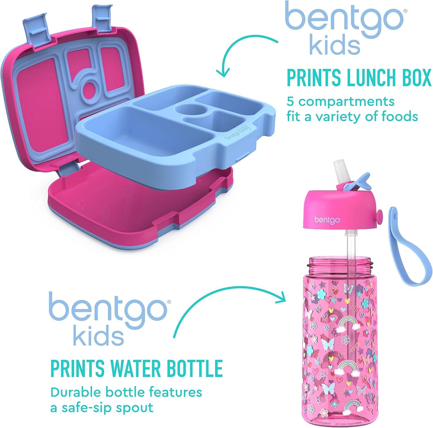 Bentgo Kids Prints Girls Rainbows Leak-Proof Plastic Reusable Lunch Box & Water Bottle Set 2 Count