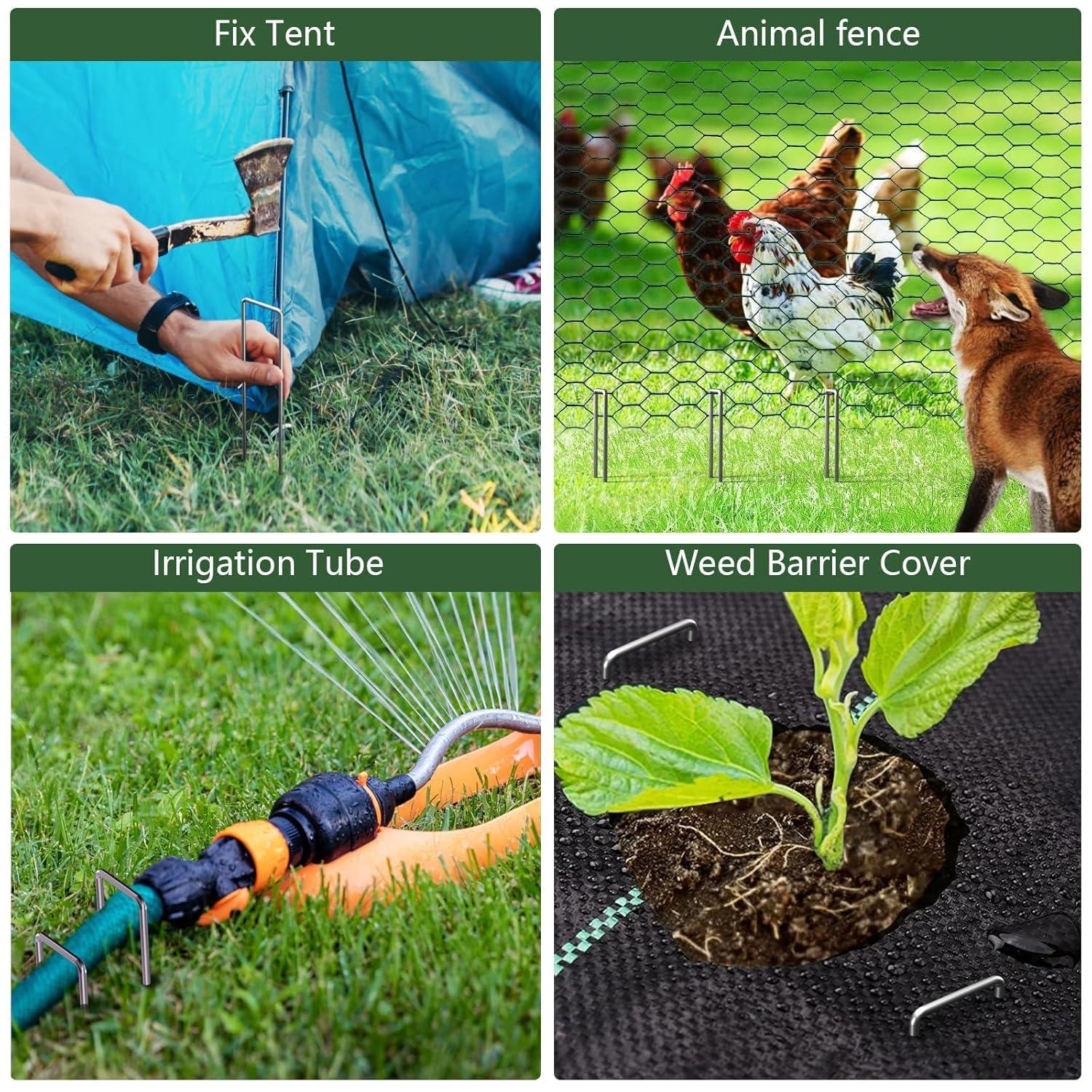 Amagabeli 6 Inch Galvanized Landscape Staples 50 Pack 11 Gauge Garden Stakes Sod Pins Anti-Rust Fence Stakes for Weed Barrier Fabric Ground Cover Dripper Irrigation Tubing Soaker Hose