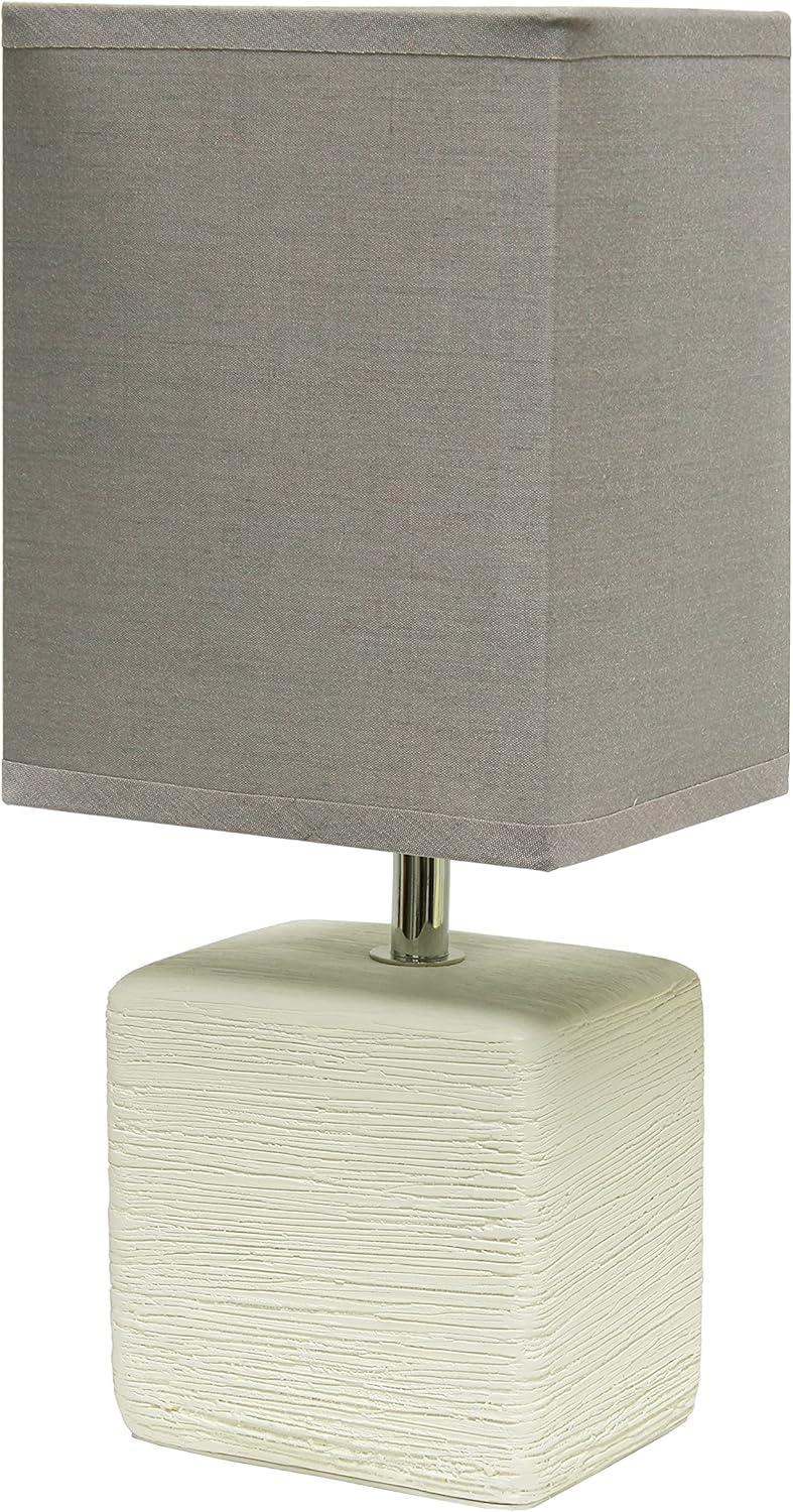 Petite Off White Faux Stone Ceramic Table Lamp with Gray Shade