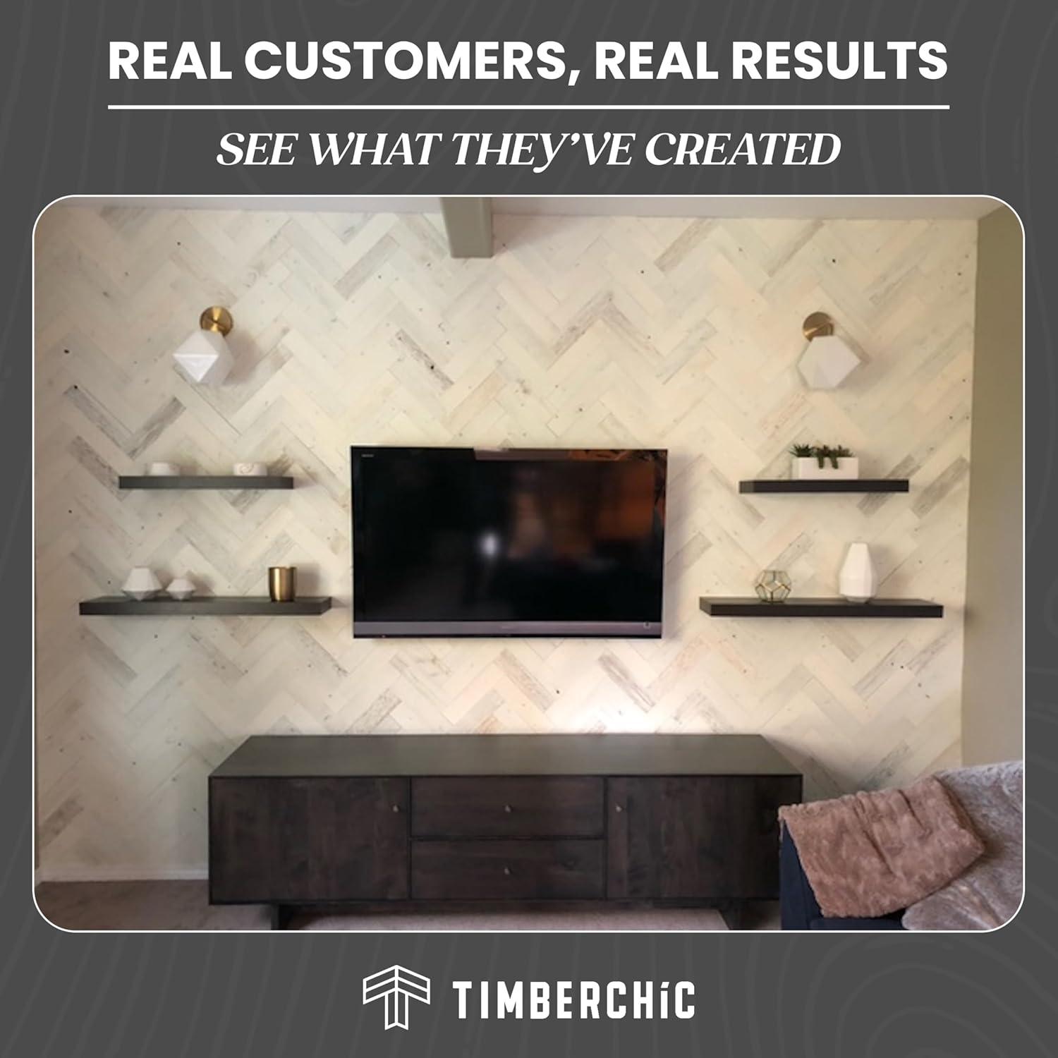 Timberchic River Reclaimed Wooden Wall planks - Simple Peel & Stick Wall Covering Application for DIY Accent Wall & Home Improvement - Premium Wall Paneling - Herringbone Pattern