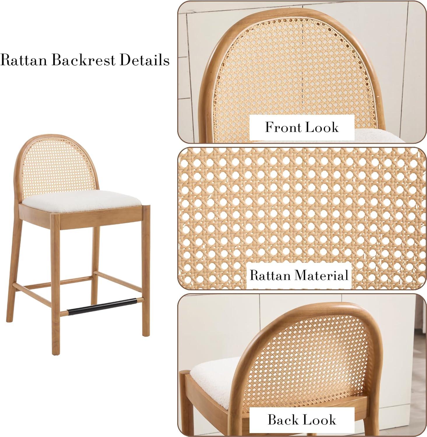 Bayou Breeze Emington Modern Bar Stools Counter Height Bar Stools with Rattan Backrests and Wood Frame (Set of 2)