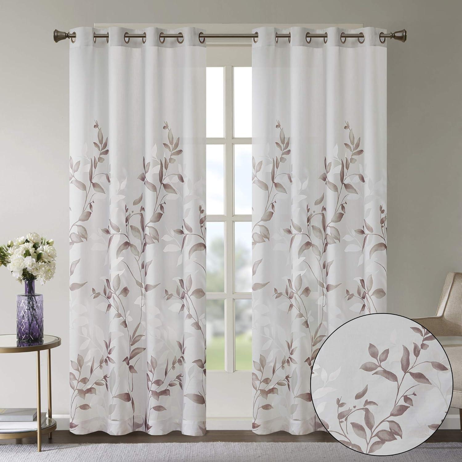 Cecily Floral Printed Burnout Sheer Grommet Single Curtain Panel