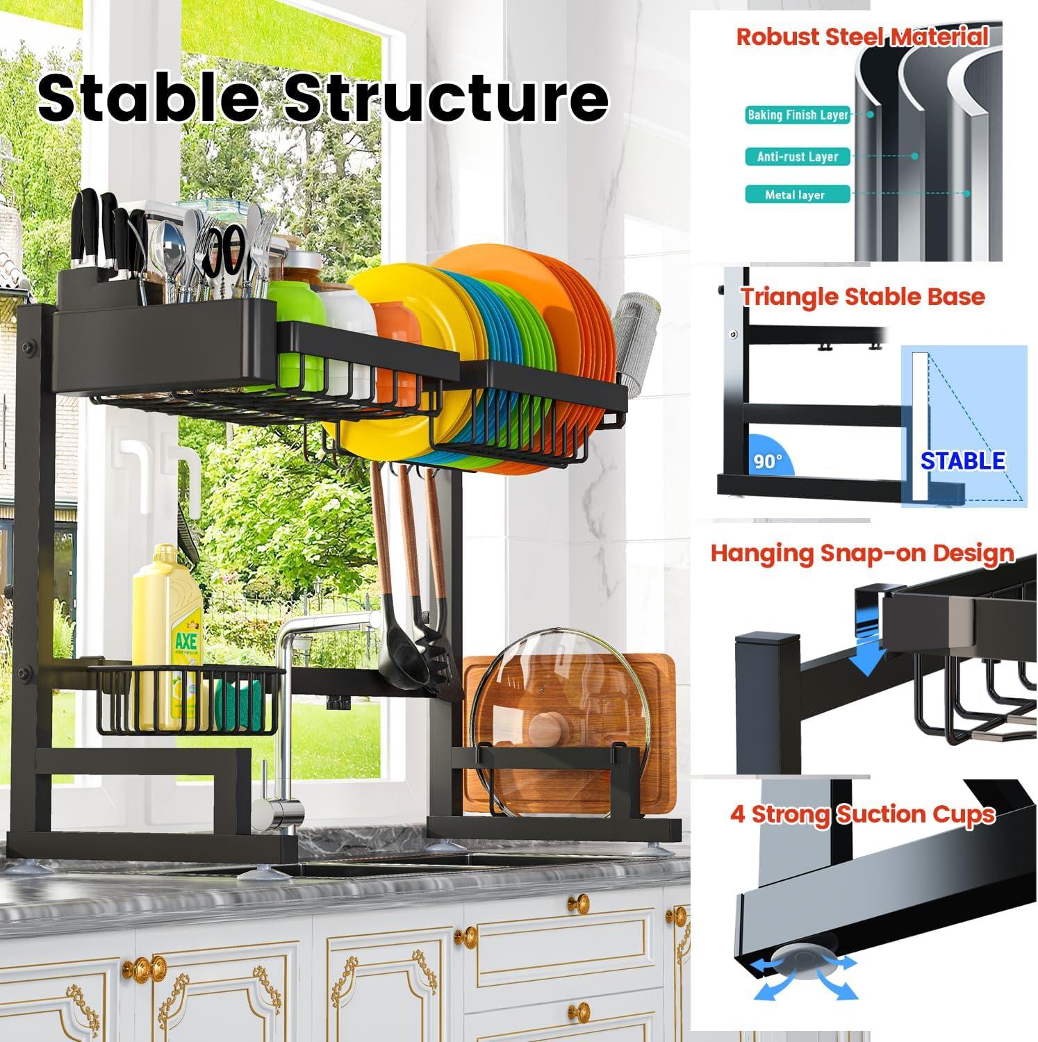 Black Stainless Steel Expandable Over Sink Dish Drying Rack