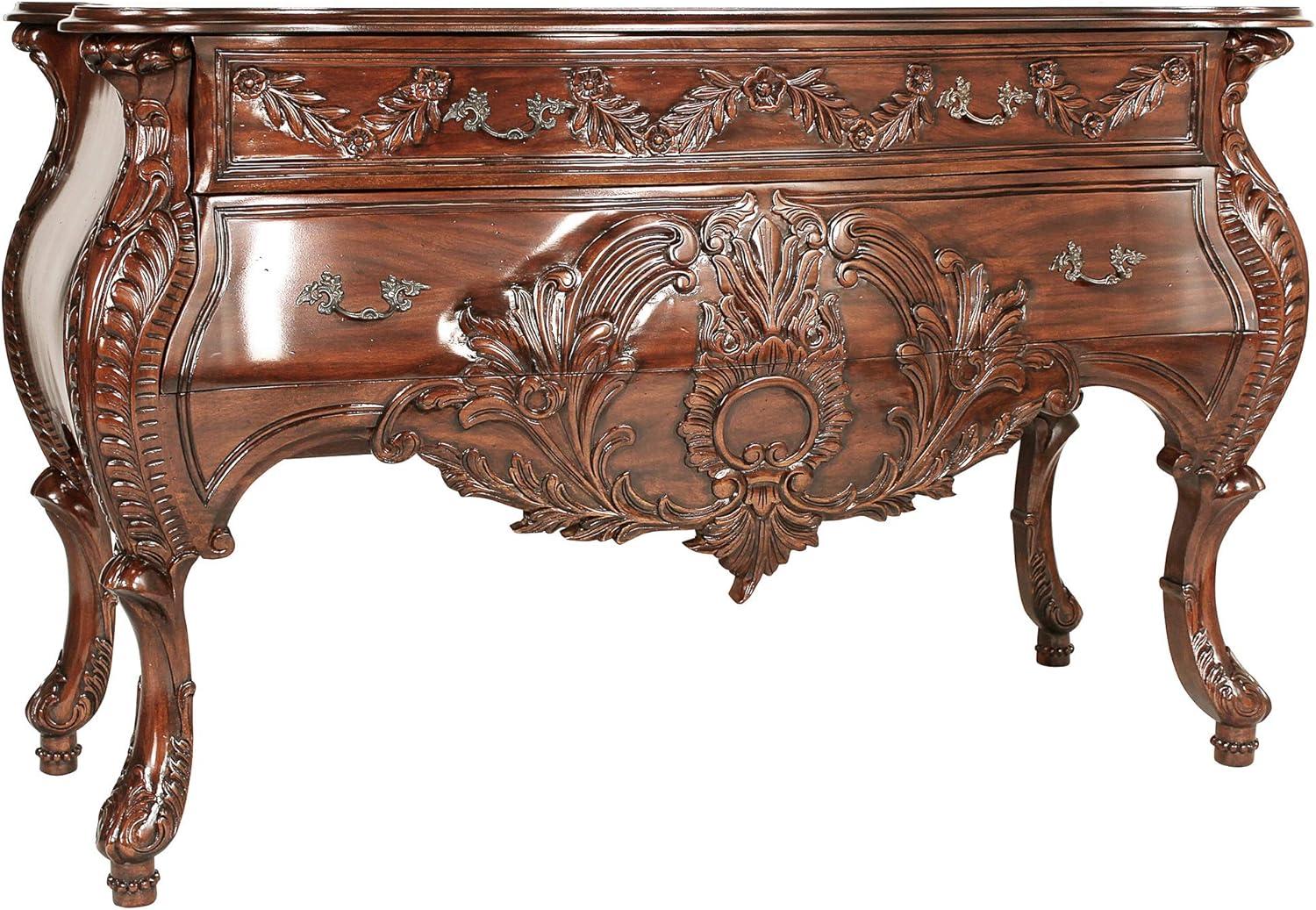 Hand-Carved Mahogany Bombe Console with Storage Drawers