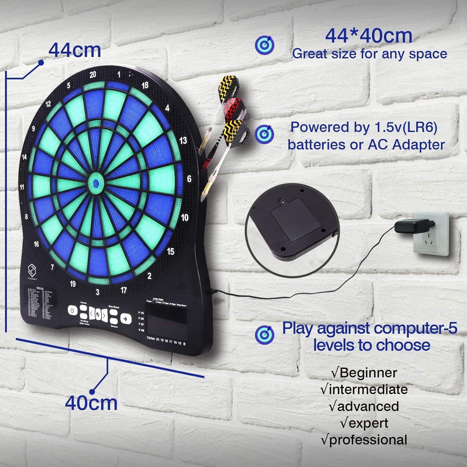 Turnart Electronic Dart Board,13 inch Illuminated Segments Light Based Games Electric Dartboard for Adults Tested Tough Segment for Enhanced Durability Professional with Scoring