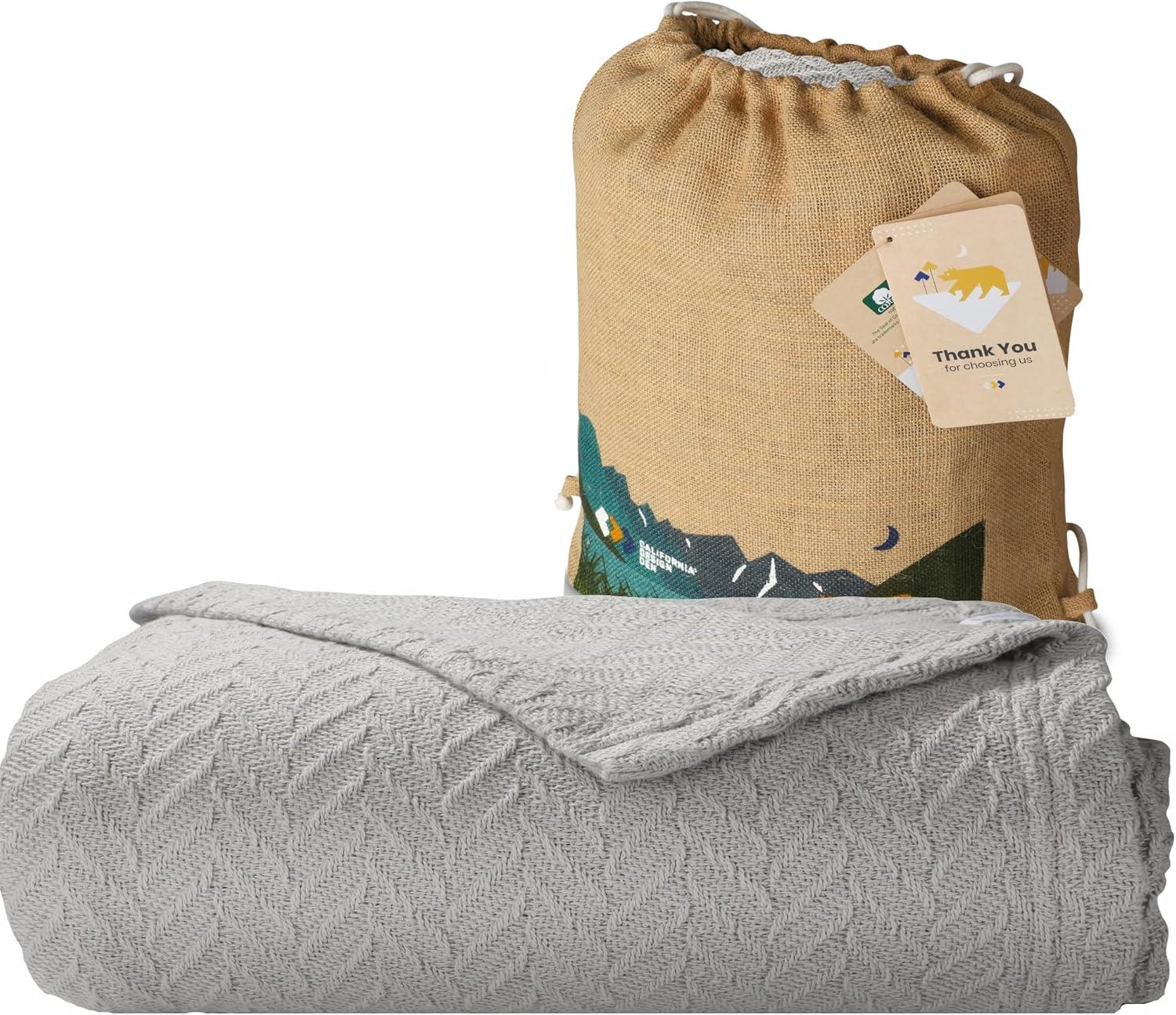 Light Gray King Size Cotton Herringbone Blanket